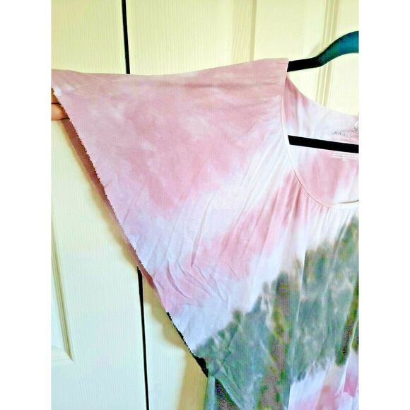 Juicy Couture Medium M Short Sleeve Tie Dye Handkerchief Top Shirt Rough Hemline - Picture 2 of 7